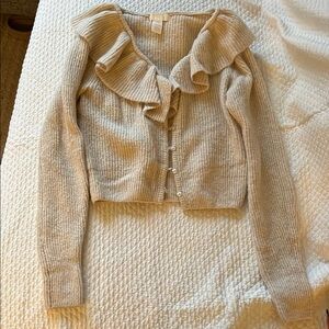 Women's Ruffled Beige Sweater